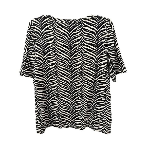 Talbots Womens Zebra Print Scoop Neck T-Shirt Size L Black/White - Picture 10 of 11